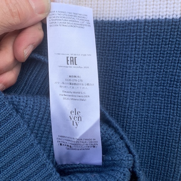 Eleventy blue Wool Sweater color block button sleeve - Picture 12 of 14